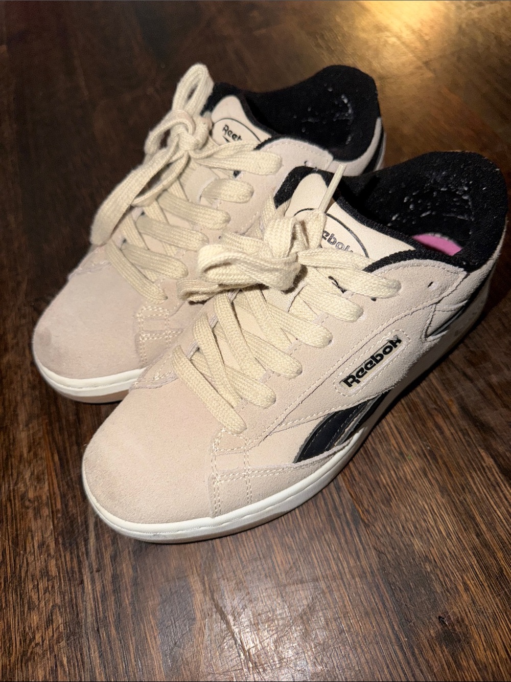 Reebok Cream Suede Sneakers with Black Trim